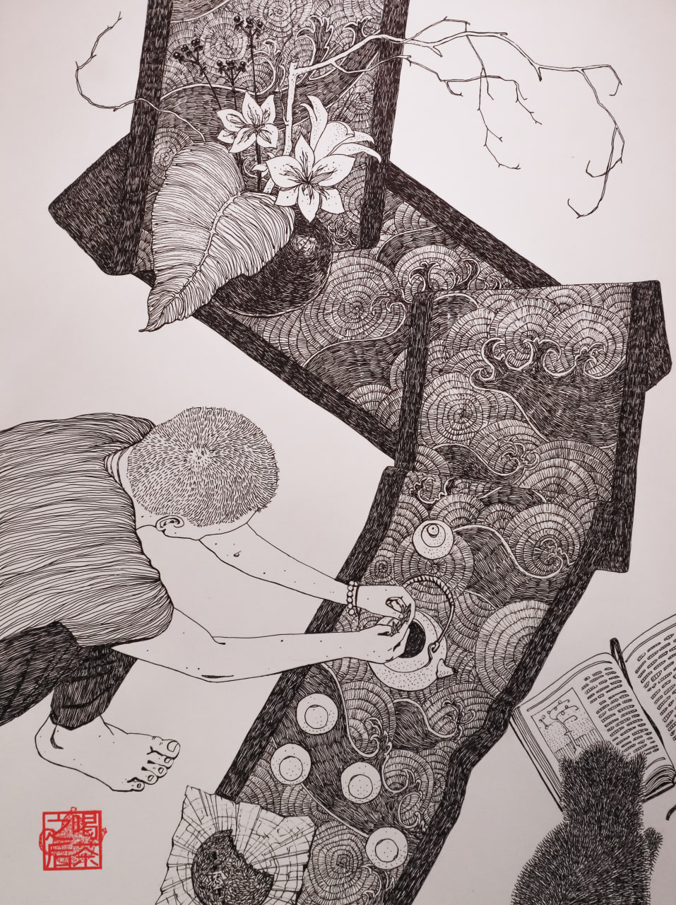 Картина «Икебана. Белый стих», графика, бумага, тушь. Николай Леушин. Цена: 3&nbsp;500 ₽ руб.