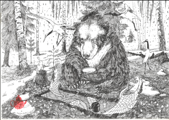 Картина «Мишка пьёт чай», бумага Н. Леушин. Цена: 3 000 ₽ руб.