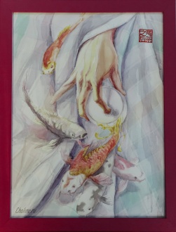 Картина «Пролив», акварель, цветной карандаш, бумага Н. Леушин