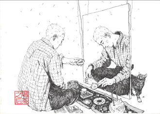 Картина «Чай с собой», графика, бумага, тушь. Николай Леушин. Цена: 3 000 ₽ руб.