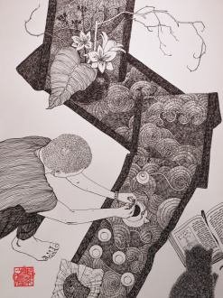 Картина «Икебана. Белый стих», графика, бумага, тушь. Николай Леушин. Цена: 3&nbsp;500 ₽ руб.