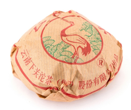 Pressed Rip Pu-erh Tea - Shu pu-erh 2007 "Lux" brand "Pine and Crane" from the "Xiaguan" plant, nest 100 g, 