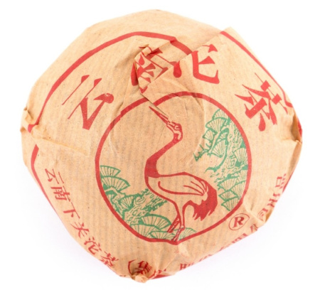 Pressed Rip Pu-erh Tea - Shu pu-erh 2007 "Lux" brand "Pine and Crane" from the "Xiaguan" plant, nest 100 g, 